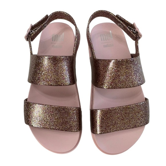 New in Box Mini Melissa Pink/Pink Glitter Mel Cosmis Sandals Kids Size 2 - Picture 4 of 13